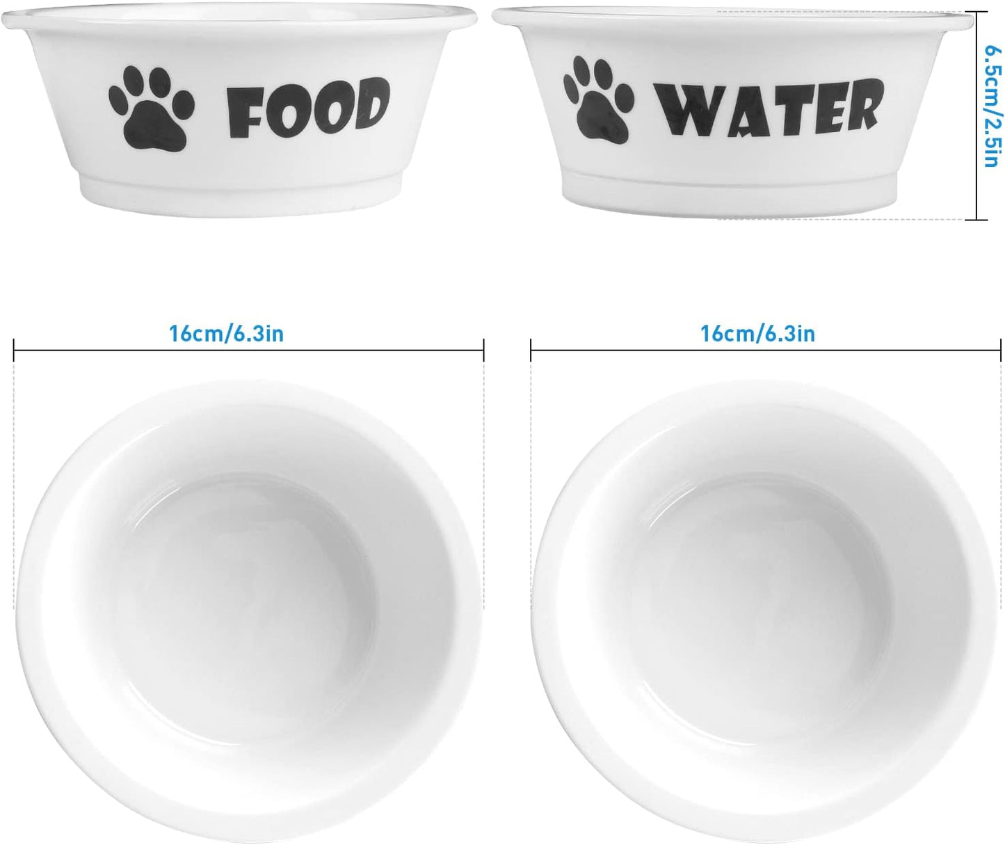 Set of 2 Ceramic Dog Cat Bowl Set, Pet Porcelain Food and Water Feeder Dish Bowls with anti Slip Band, Dishwasher and Microwave Safe (Small)