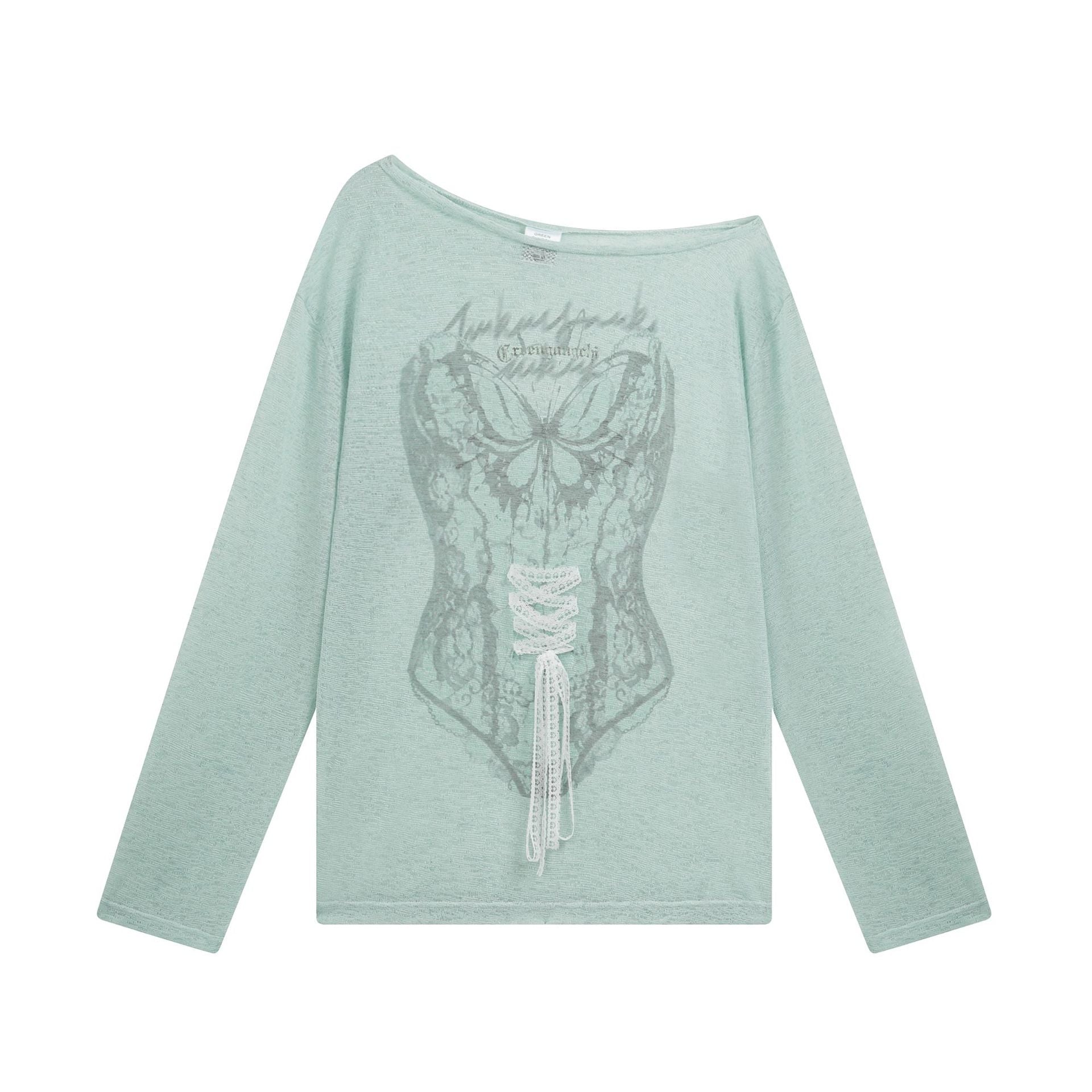 Corset Top Printed Off-Shoulder Lace Drawstring Sweet