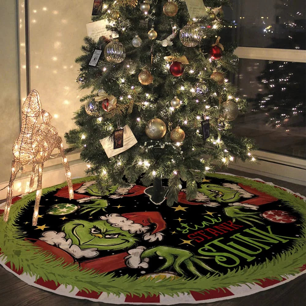 The Grinch Christmas Tree Skirt for Xmas Holiday Party Decorations,48Inch Grinch Decorations Gifts Funny Home Decor Pet's Supplies |