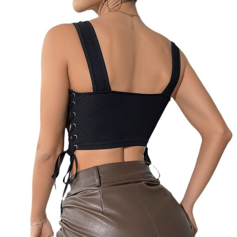 Strap waist slimming black vest tight fishbone corset sexy camisole vest