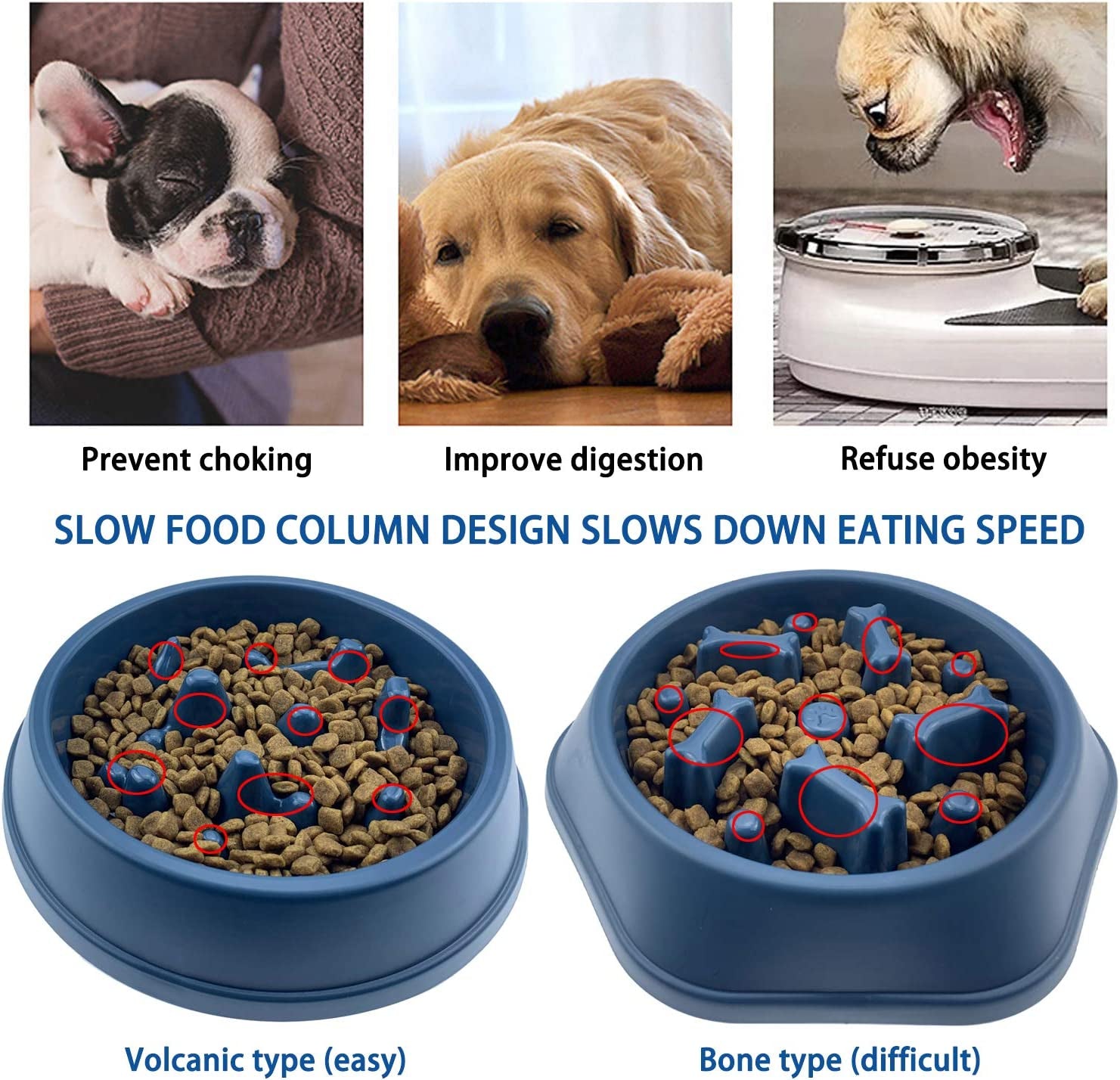 Slow Feeder Dog Bowl anti Gulping Healthy Eating Interactive Bloat Stop Fun Alternative Non Slip Dog Slow Food Feeding Pet Bowl Slow Eating Healthy Design for Small Medium Size Dogs Pet's Supplies |