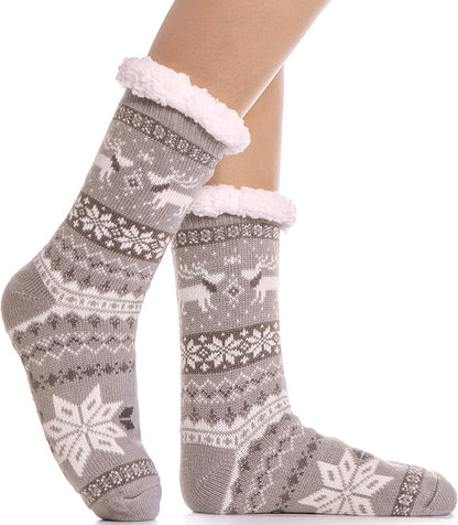 ANTSNAG Womens Slipper Socks Fuzzy Fluffy Cabin Cozy Winter Thick Warm Comfy Fleece Soft Grips Christmas Socks