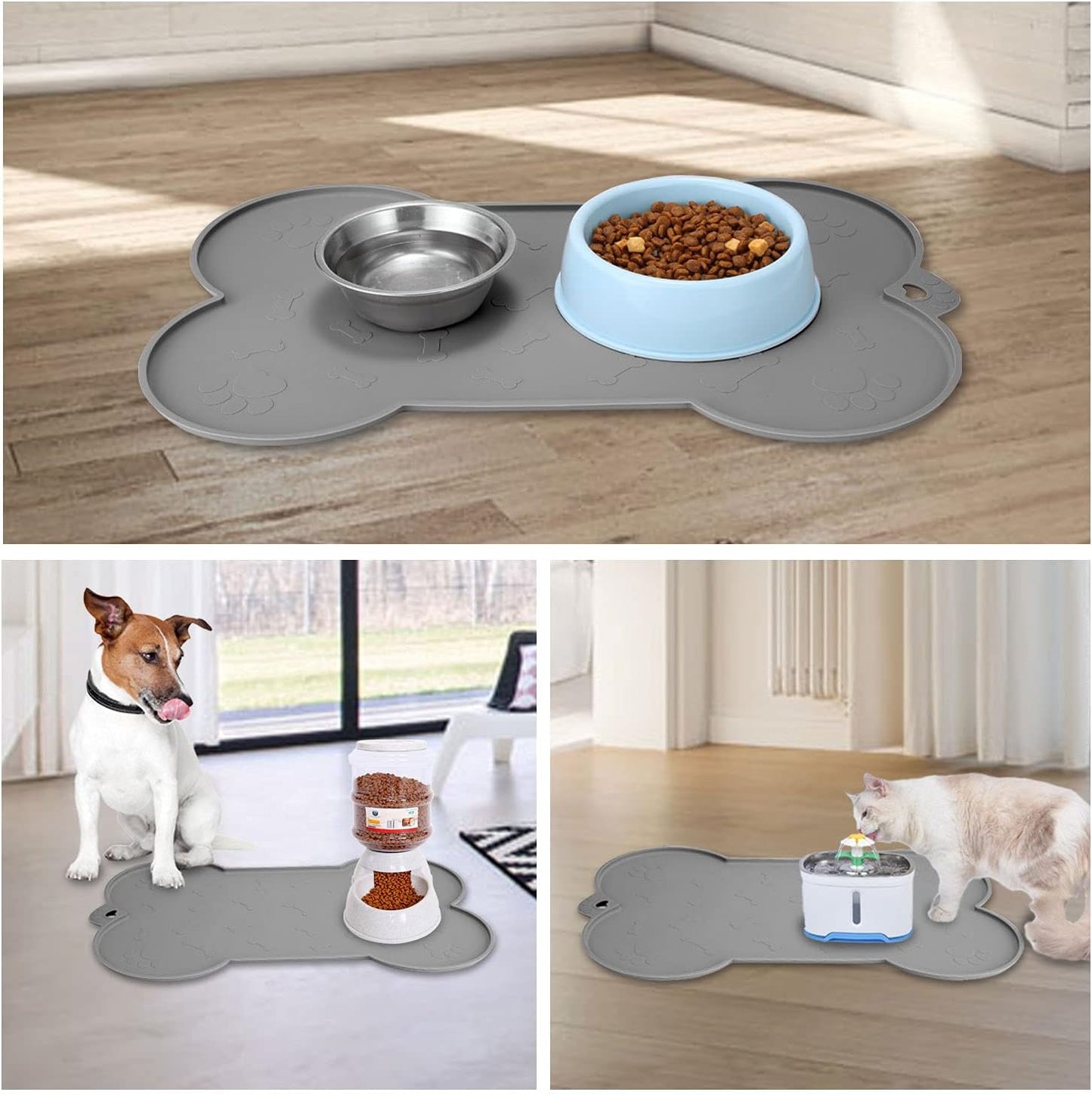 Dog Bowl Mat,  Dog Mat for Food and Water Pet Cat Large Small Silicone Rubber Plastic Waterproof Feeding Eating Dish Placemat Trays with Edges Lip for Floor, 23.6"X15.7", Black Pet's Supplies |