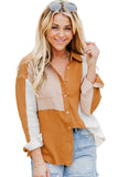 Khaki Color Block Buttoned Raw Hem Textured Shirt