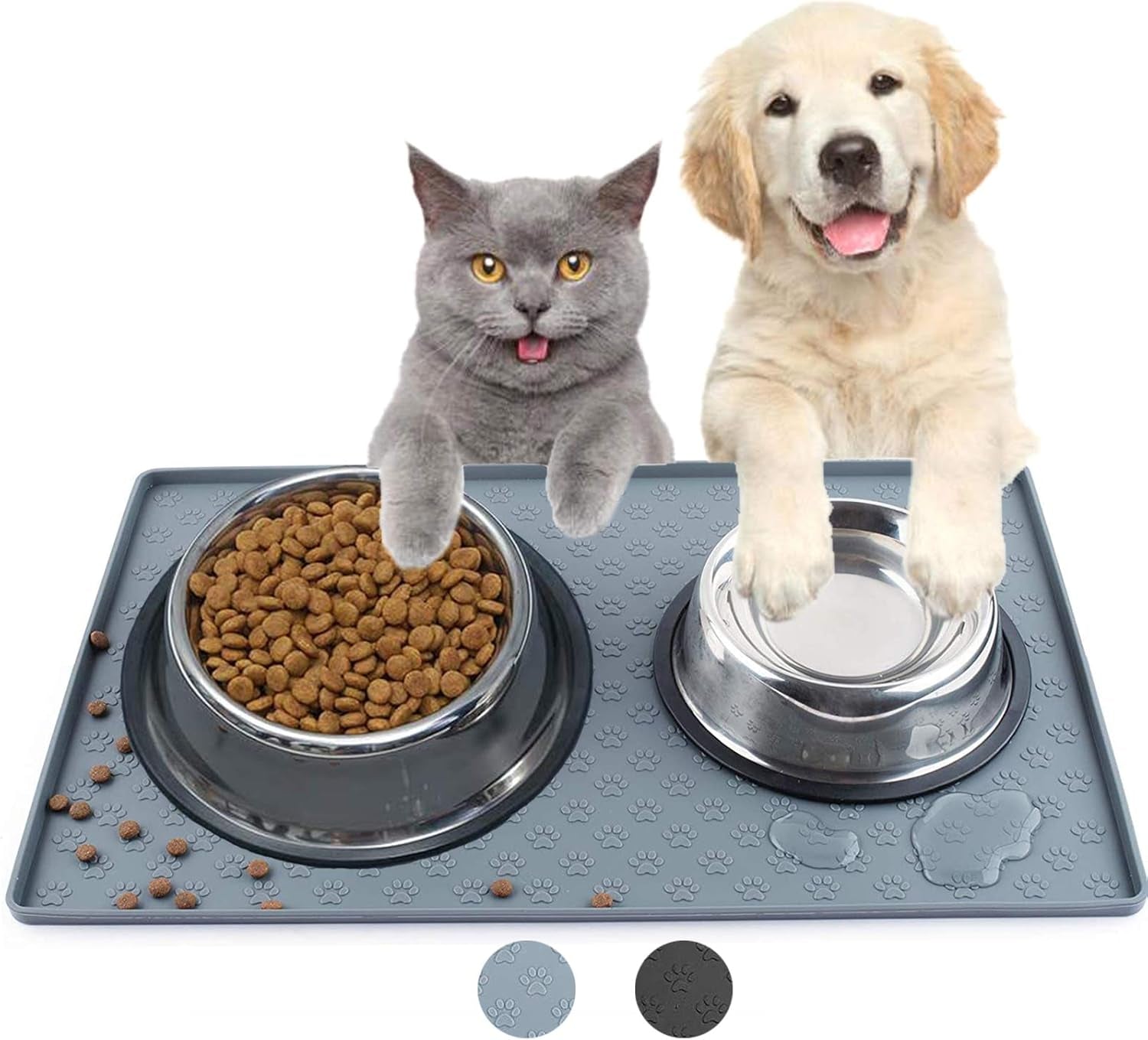 Dog Food Mat, Nonslip Pet Food Mat, Silicone Cat Bowl Mat, Waterproof Washable Dog Mat for Food, Waterproof Trays for Indooroutdoor Floor Protection, Medium, Black Pet's Supplies |