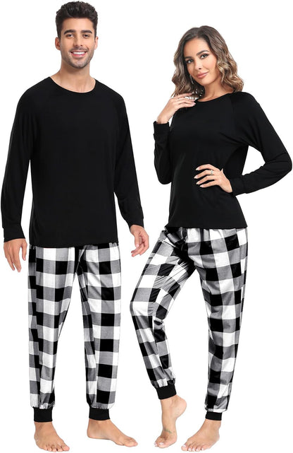 Christmas Matching Couple Pajamas Sets Family Xmas Jammies Casual Long-Sleeve Sleepwear Sets Festival PJ Set