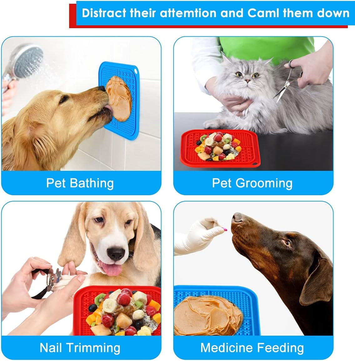 Lick Mat for Dogs with Suction Cups,Dog Food Licking Mat,Slow Feeder Dog Bowls for Boredom& Anxiety Reducer,Lick Pad for Dog & Cat Slow Feeders,Help Pets for Bathing,Nail Trimming,Grooming