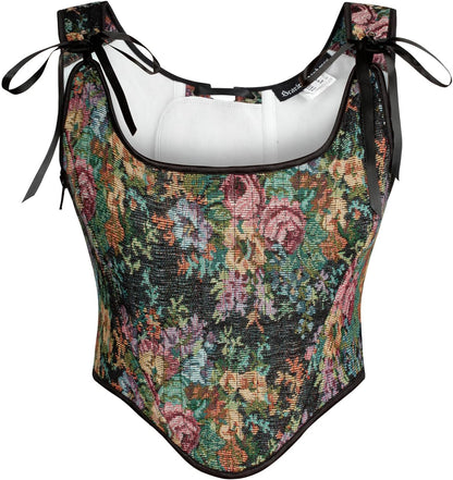 Scarlet Darkness Corset Tops for Women Renaissance Floral Overbust Boned Bustier Bodice