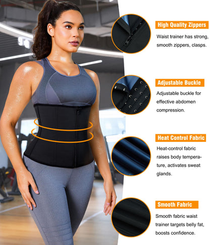 LEINIDINA Womens Waist Trainer Corset with Zipper Sweat Waist Trimmer for Women Workout Belt Corset Shapewear