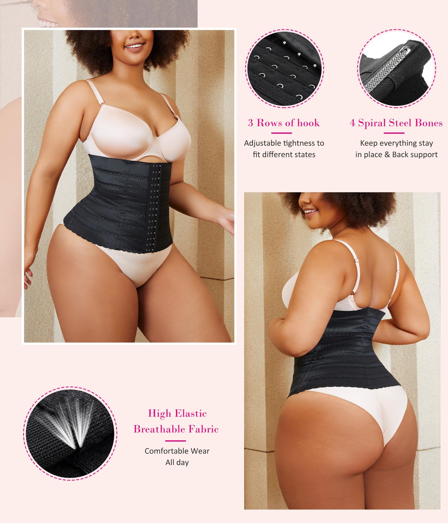 Nebility Waist Cincher Shapewear Tummy Control Plus Size Waist Trainers for Women Belly Trimmer Body Shaper Corset Girdle
