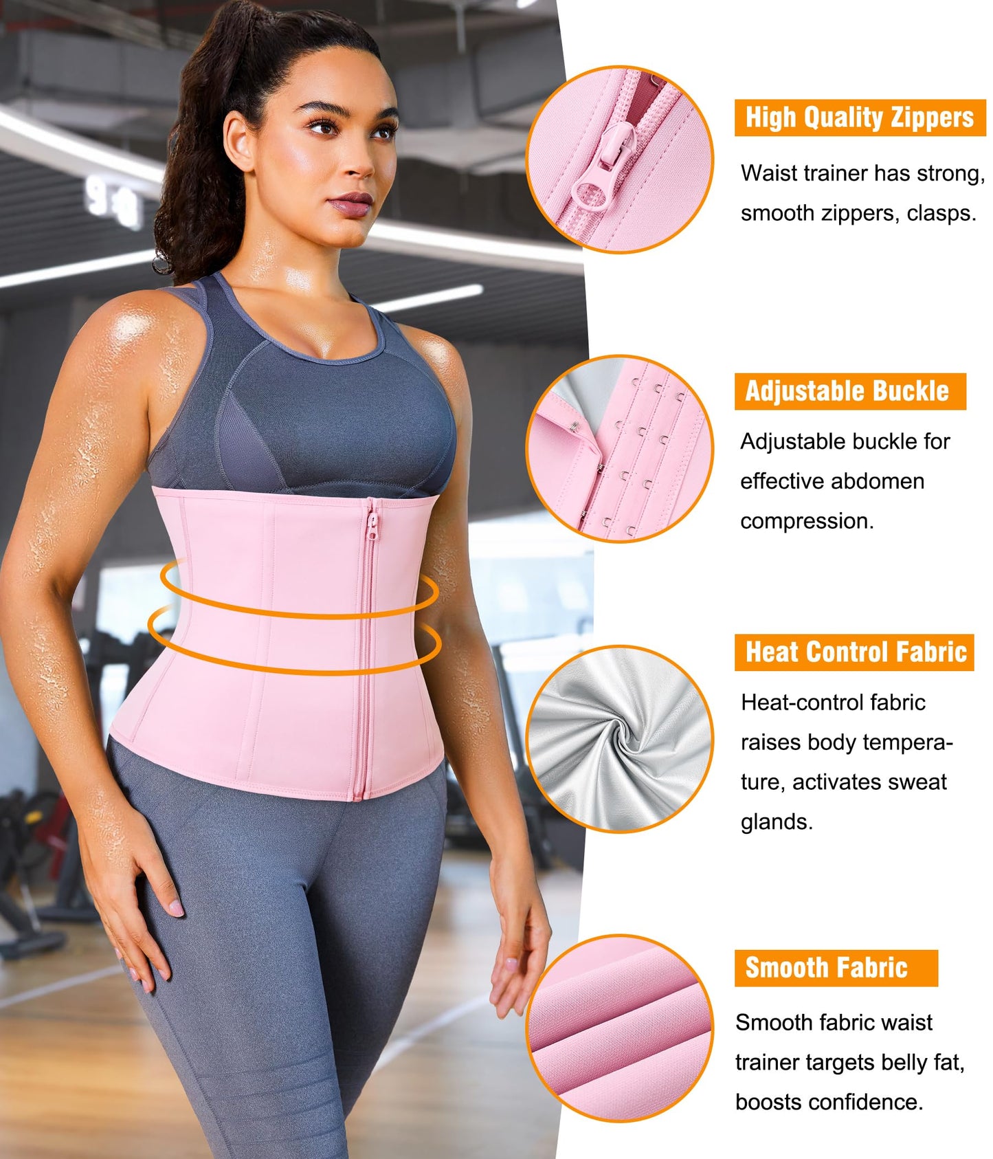 LEINIDINA Womens Waist Trainer Corset with Zipper Sweat Waist Trimmer for Women Workout Belt Corset Shapewear