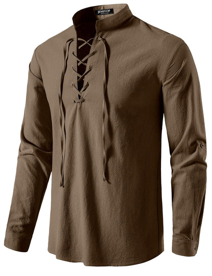 Men's Pure Cotton Retro Lace Up Shirts for Renaissance Pirate Viking Medieval