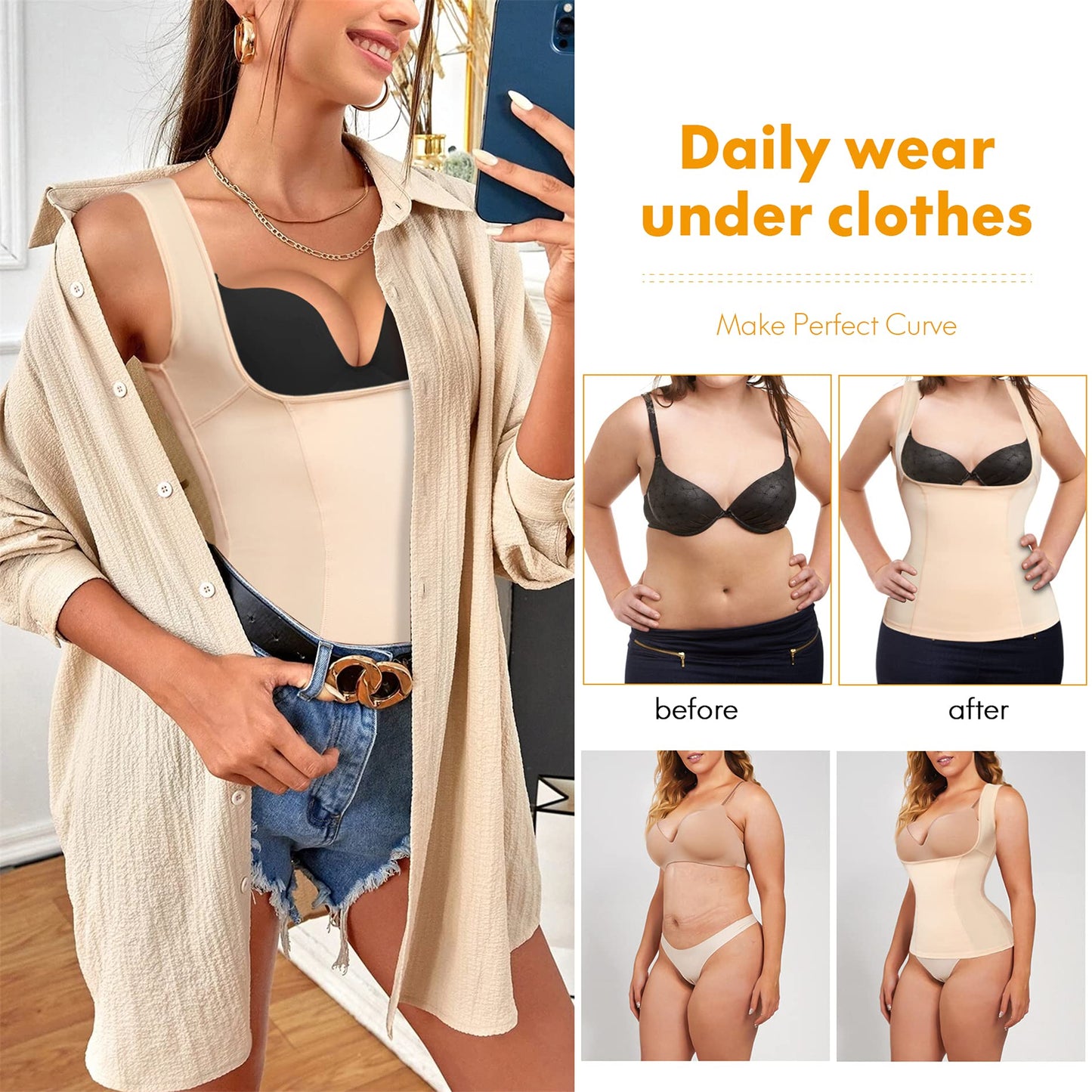 Eleady Womens Waist Trainer Corset Vest Weight Loss Breathable Tank Tops Tummy Control Shapewear Slimming Body Shaper