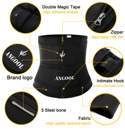 ANGOOL Neopren Waist Trainer for Women,Workout Plus Size Trimmer Belt Sauna Sweat Corset Cincher with Zipper
