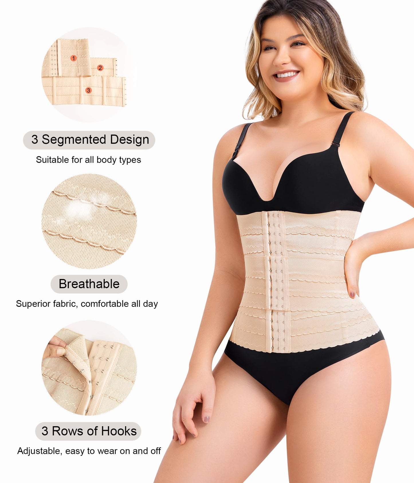 QACIVIQ Segmented Waist Trainer for Women Waist Cincher Shapewear for Women Tummy Control Workout Body Shaper Girdle