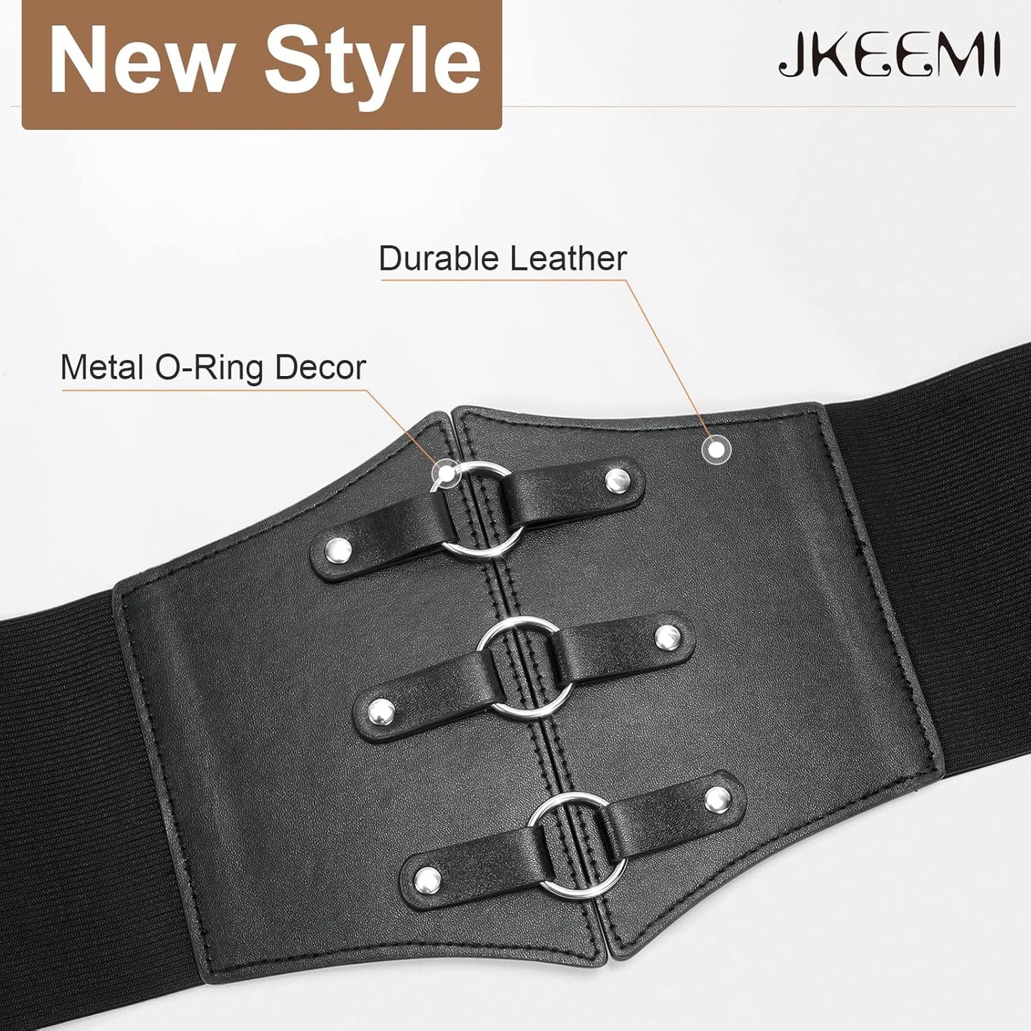 Women Corset Belt Metal O-Ring Heart-Ring Wide Elastic Waspie Waist Belt for Daily Cosplay Halloween Costumes