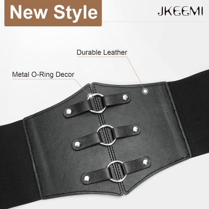 Women Corset Belt Metal O-Ring Heart-Ring Wide Elastic Waspie Waist Belt for Daily Cosplay Halloween Costumes