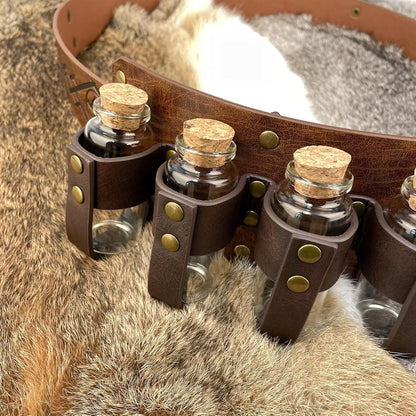 Medieval Alchemy Belt Waist Pack Combo with Multiple Potion Bottles, Viking Rivet Belt Side Pouch for Cosplay