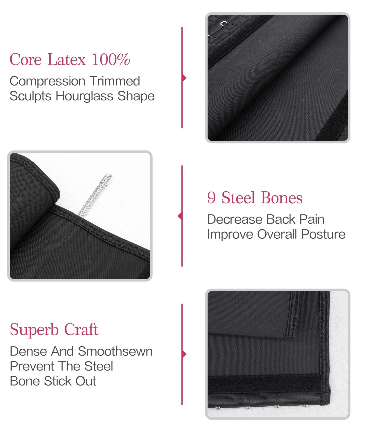 YIANNA Waist Trainer for Women Latex Underbust Waist Corsets Cincher Hourglass Body Shaper 4 Hooks