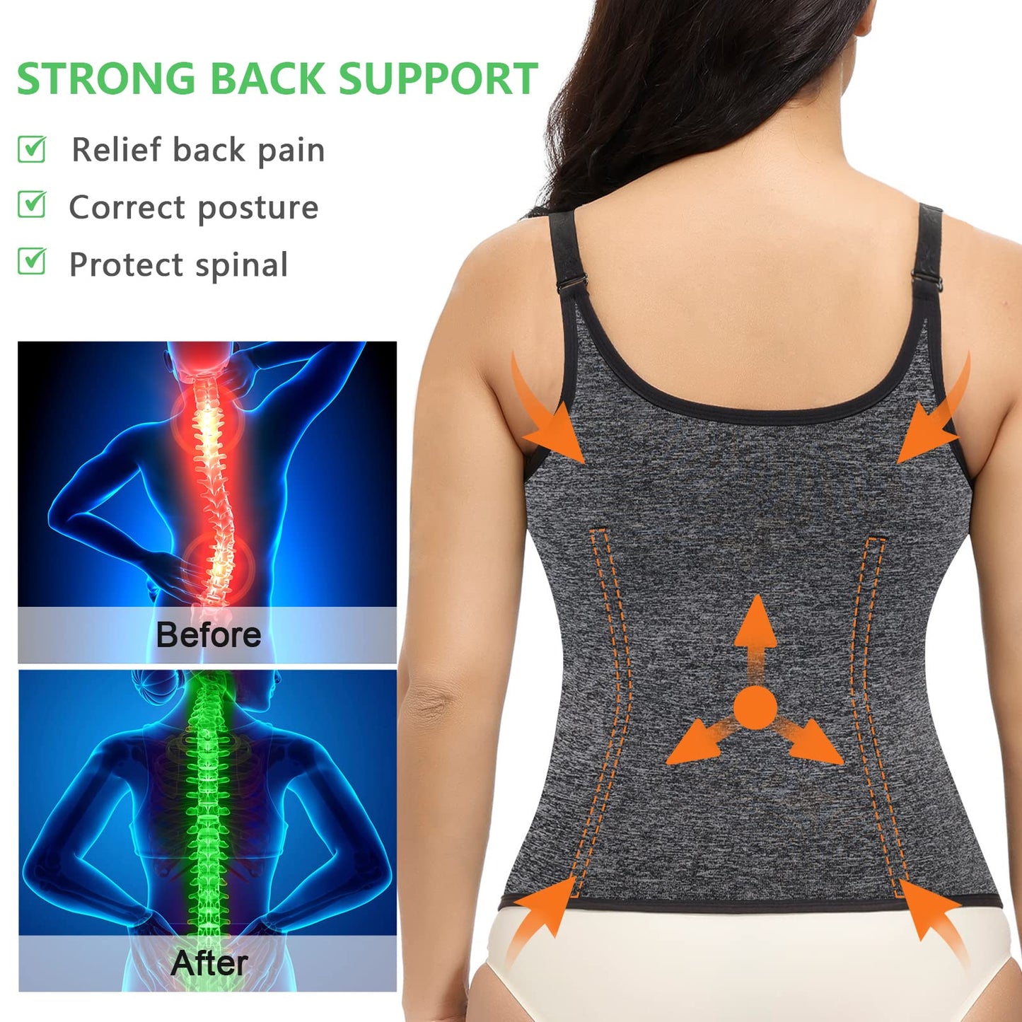 YADIFEN Waist Trainer Vest for Women,Zipper Corset Body Shaper for Tummy Control Neoprene Cincher Tank Top with Straps