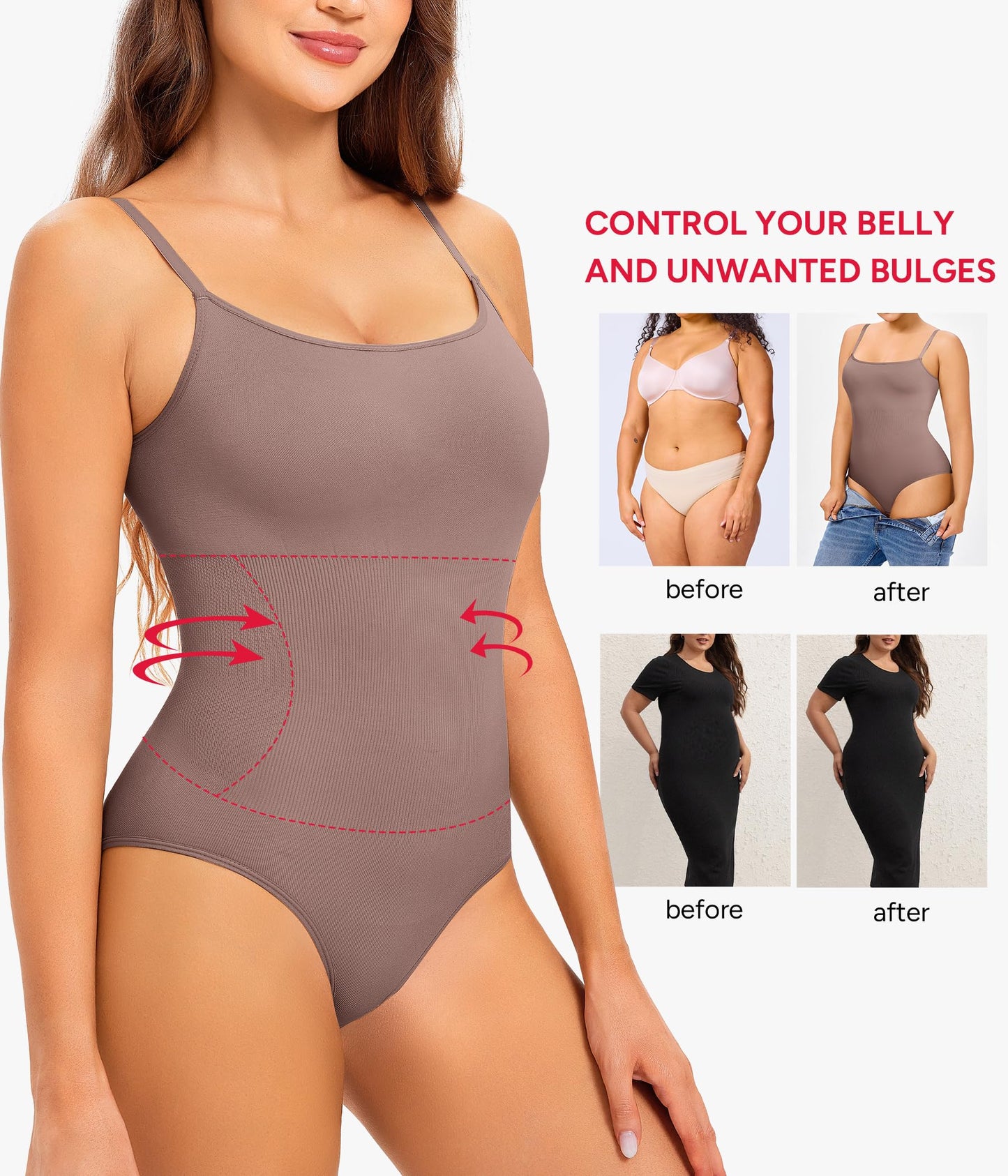 Nebility Shapewear Waist Trainer Bodysuits Women Clothing Tummy Control Seamless Full Body Shaper Square Neck Jumpsuits Top