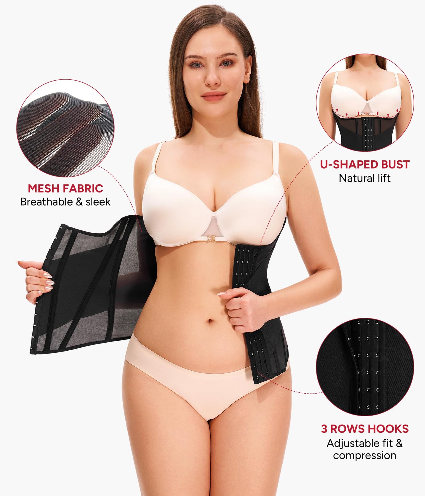 Nebility Waist Trainer for Women Corset Shapewear - Mesh Faja Body Shaper Waist Cincher Tummy Control Girdle Daily Wear