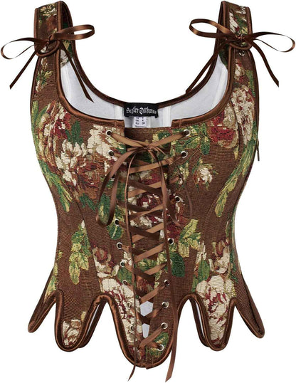 Scarlet Darkness Corset Tops for Women Renaissance Corset Floral Lace Up Bodyshaper Bustier