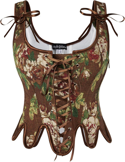 Scarlet Darkness Corset Tops for Women Renaissance Corset Floral Lace Up Bodyshaper Bustier
