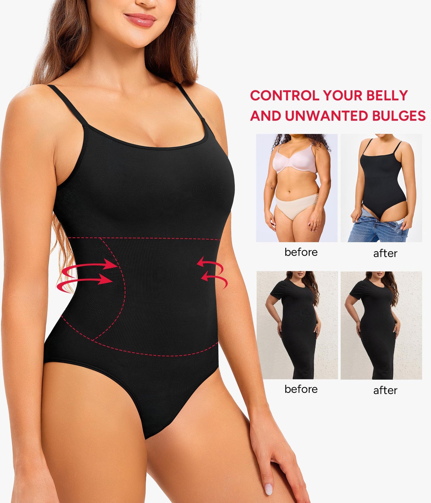 Nebility Shapewear Waist Trainer Bodysuits Women Clothing Tummy Control Seamless Full Body Shaper Square Neck Jumpsuits Top