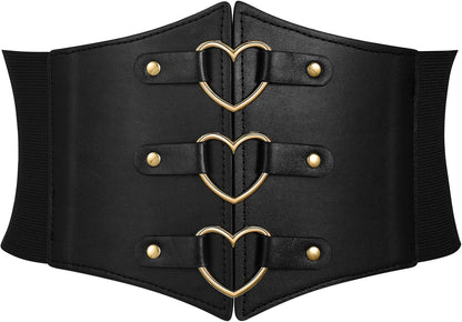 Women Corset Belt Metal O-Ring Heart-Ring Wide Elastic Waspie Waist Belt for Daily Cosplay Halloween Costumes