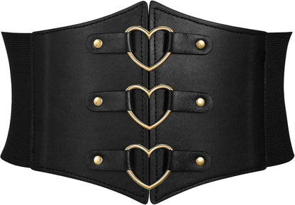 Women Corset Belt Metal O-Ring Heart-Ring Wide Elastic Waspie Waist Belt for Daily Cosplay Halloween Costumes