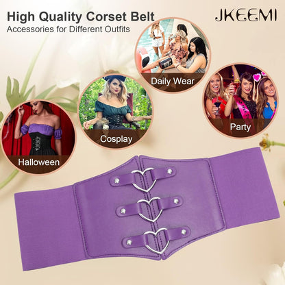 Women Corset Belt Metal O-Ring Heart-Ring Wide Elastic Waspie Waist Belt for Daily Cosplay Halloween Costumes