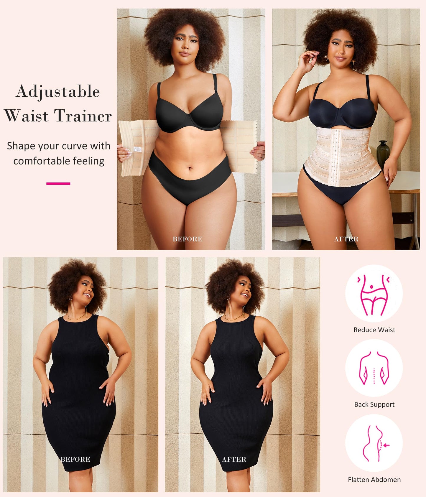 Nebility Waist Cincher Shapewear Tummy Control Plus Size Waist Trainers for Women Belly Trimmer Body Shaper Corset Girdle