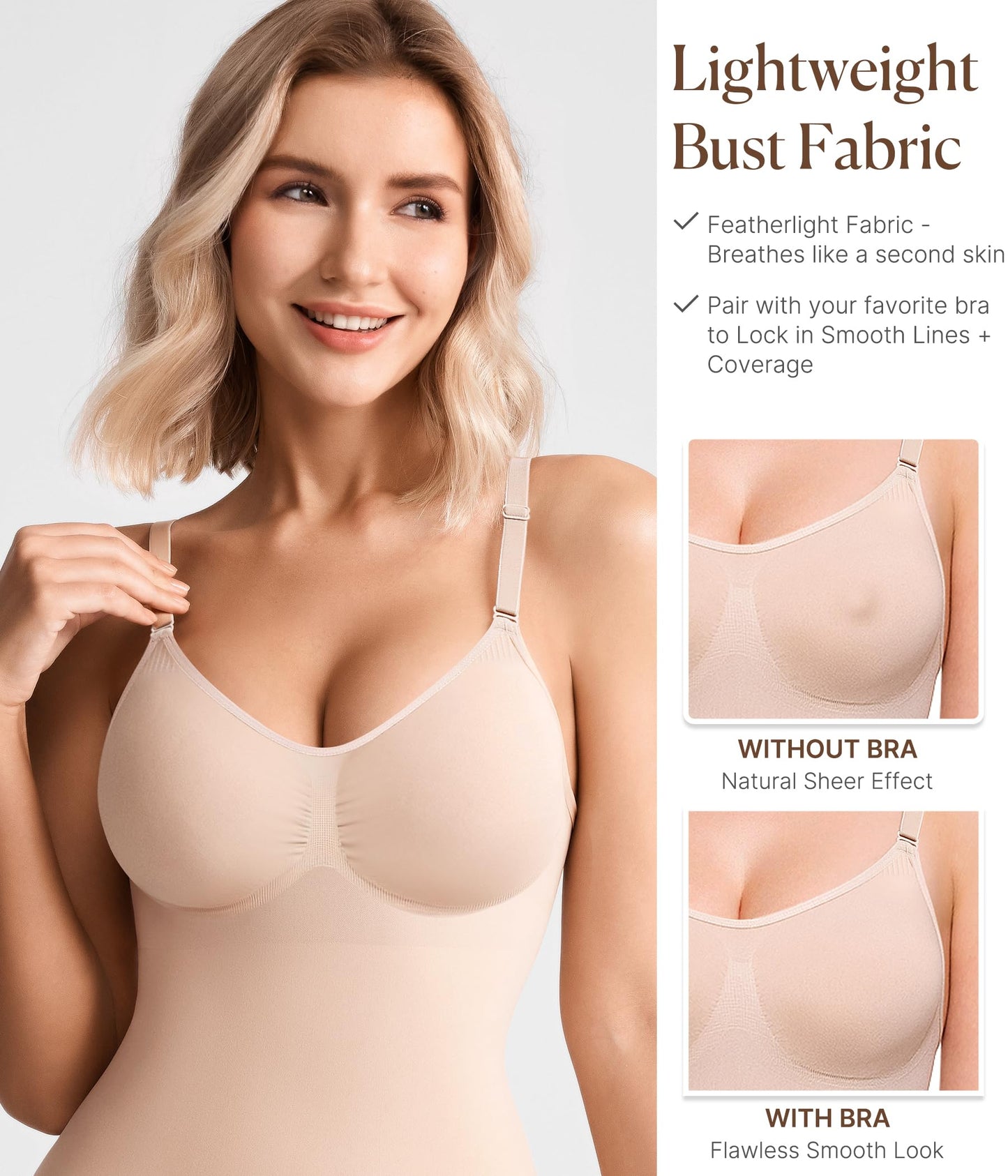 BRABIC Tummy Control Shapewear for Women Seamless Shapewear Bodysuit Body Shaper Waist Trainer Snatched Body Suit