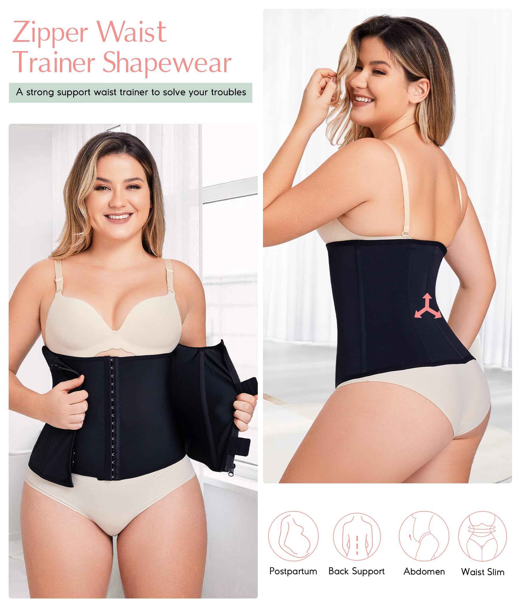 MERYOSZ Waist Trainer Corset Zipper Tummy Control Shapewear Breathable Waist Cincher for Women Body Shaper Sport Girdle