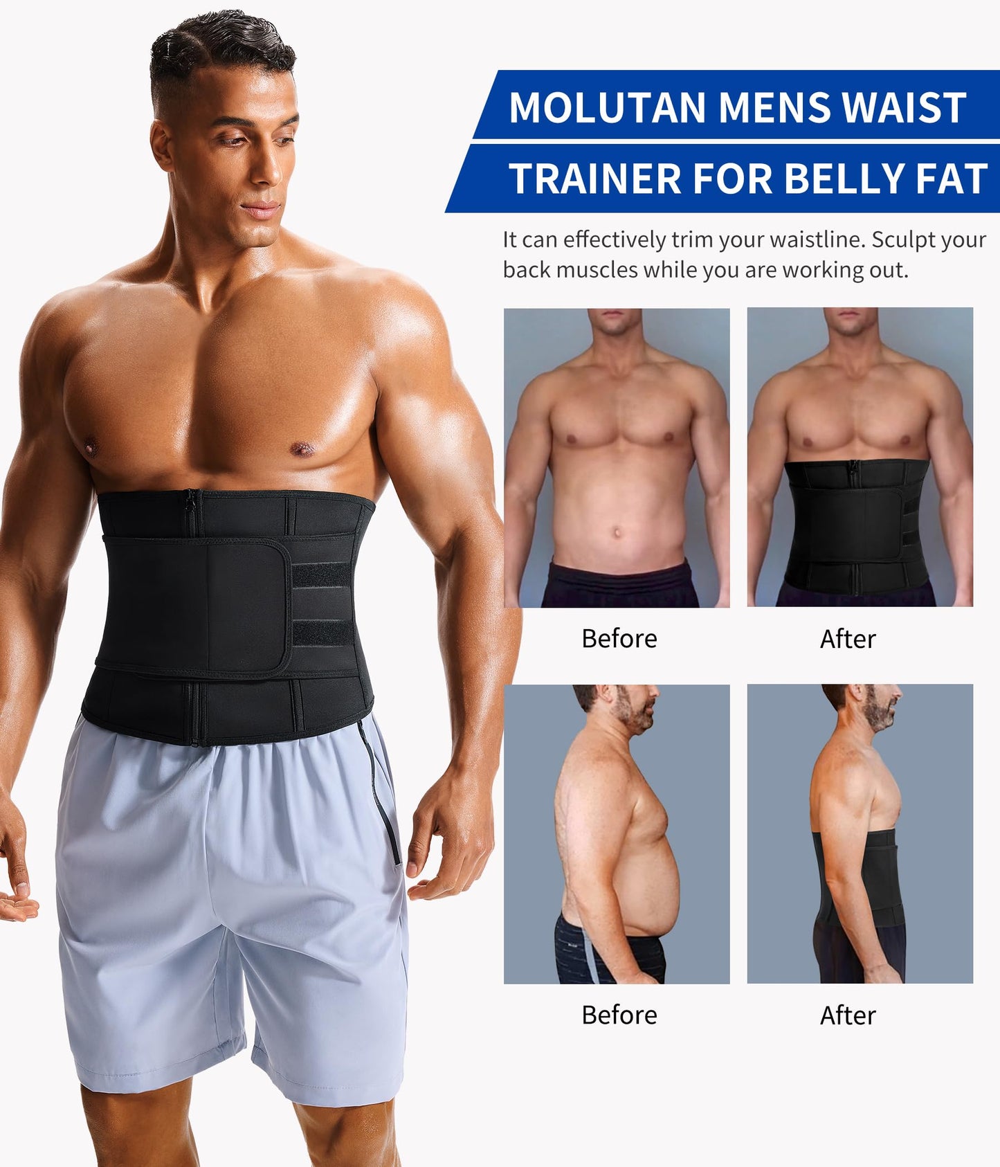 Men Waist Trainer Trimmer for Weight Loss Tummy Control Compression Shapewear Sweat Belt Body Shaper