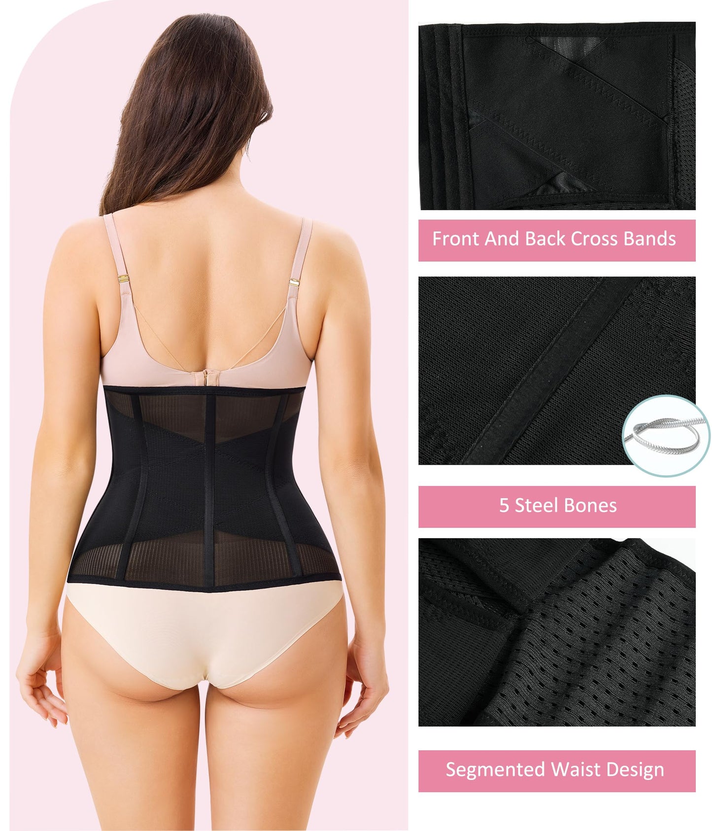 LODAY Waist Trainer for Women Corset Shapewear Tummy Control Body Shaper Cross Mesh Waist Cincher Postpartum Girdle