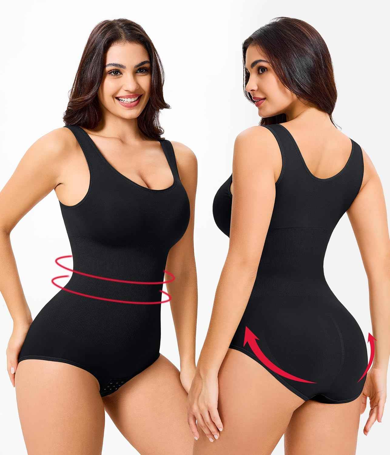 Nebility Womens' Waist Trainer Seamless Round Neck Tummy Control Shapewear Bodysuit