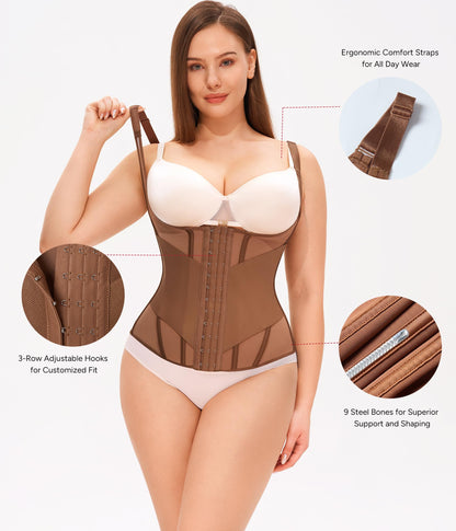 Nebility Waist Trainer for Women Corset Shapewear Tummy Control Body Shaper Top Waist Cincher Girdle with Adjustable Straps