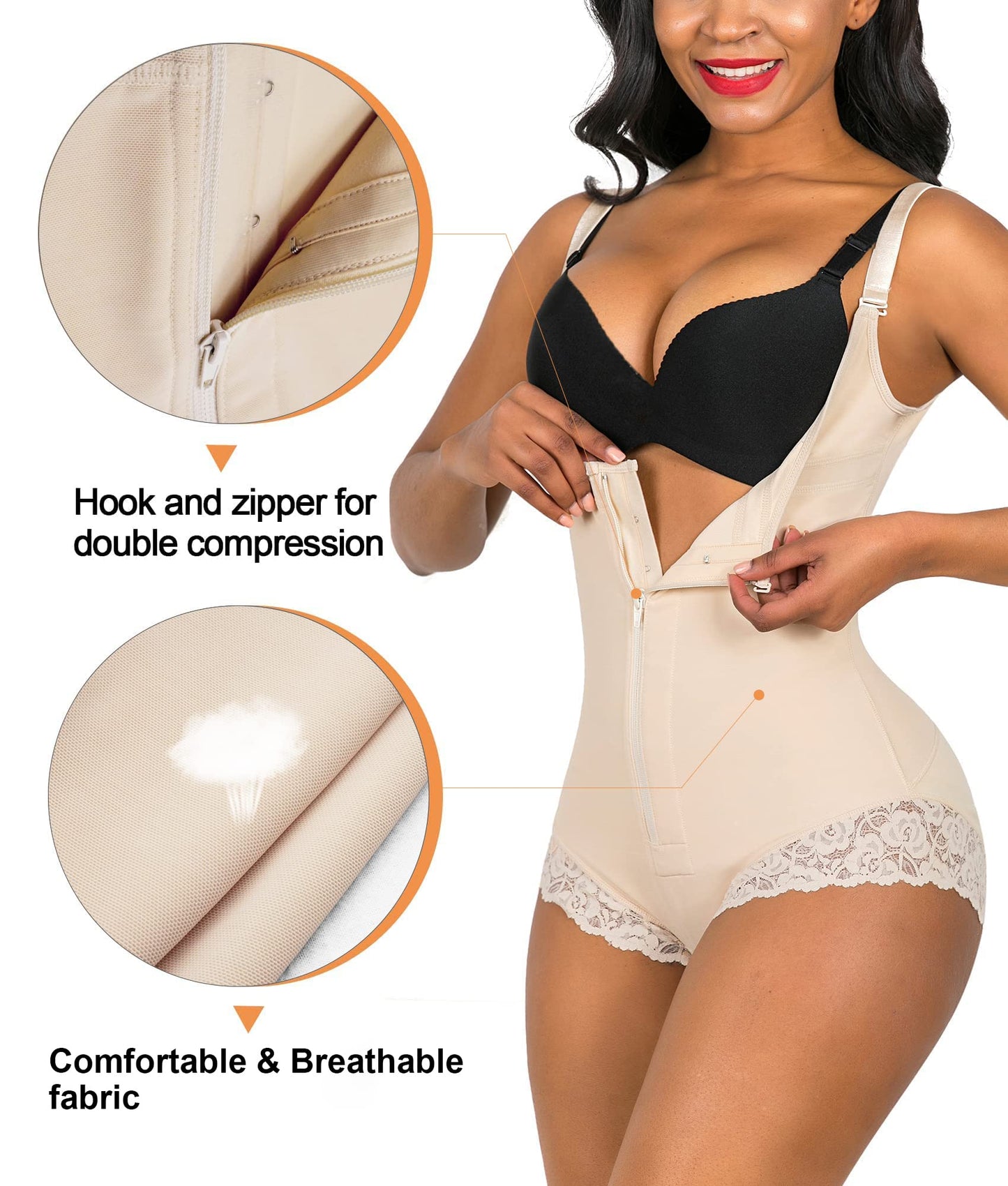 SHAPERX Women's Fajas Colombianas Shapewear Postpartum Tummy Control Body Shaper Butt Lifter Bodysuit