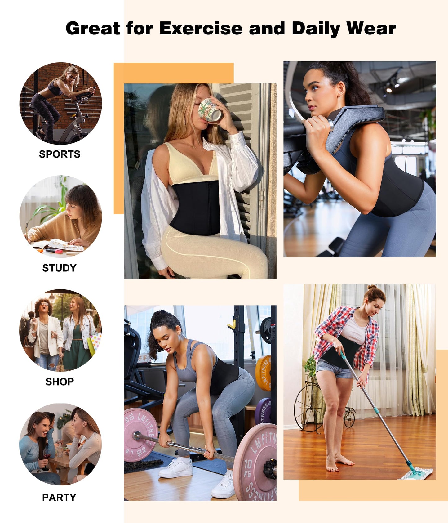 LEINIDINA Womens Waist Trainer Corset with Zipper Sweat Waist Trimmer for Women Workout Belt Corset Shapewear