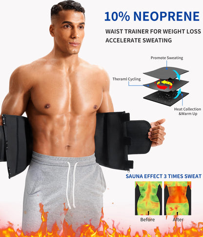Men Waist Trainer Trimmer for Weight Loss Tummy Control Compression Shapewear Sweat Belt Body Shaper