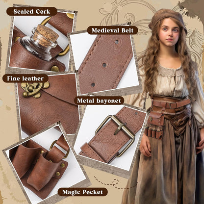 Geyoga Renaissance Belt Pouch with Potion Bottles Halloween Medieval Costume Accessories Waist Bag Cosplay