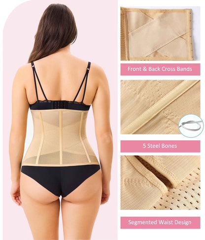 LODAY Waist Trainer for Women Corset Shapewear Tummy Control Body Shaper Cross Mesh Waist Cincher Postpartum Girdle