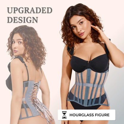 Mesh Corset Waist Trainer for Women - Underbust Corset Lace Up - Waist Cincher Shapewear - Body Shaper