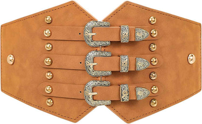 Renaissance Corset Belt for Women Wide Leather Waist Belt for Dresses and Costumes