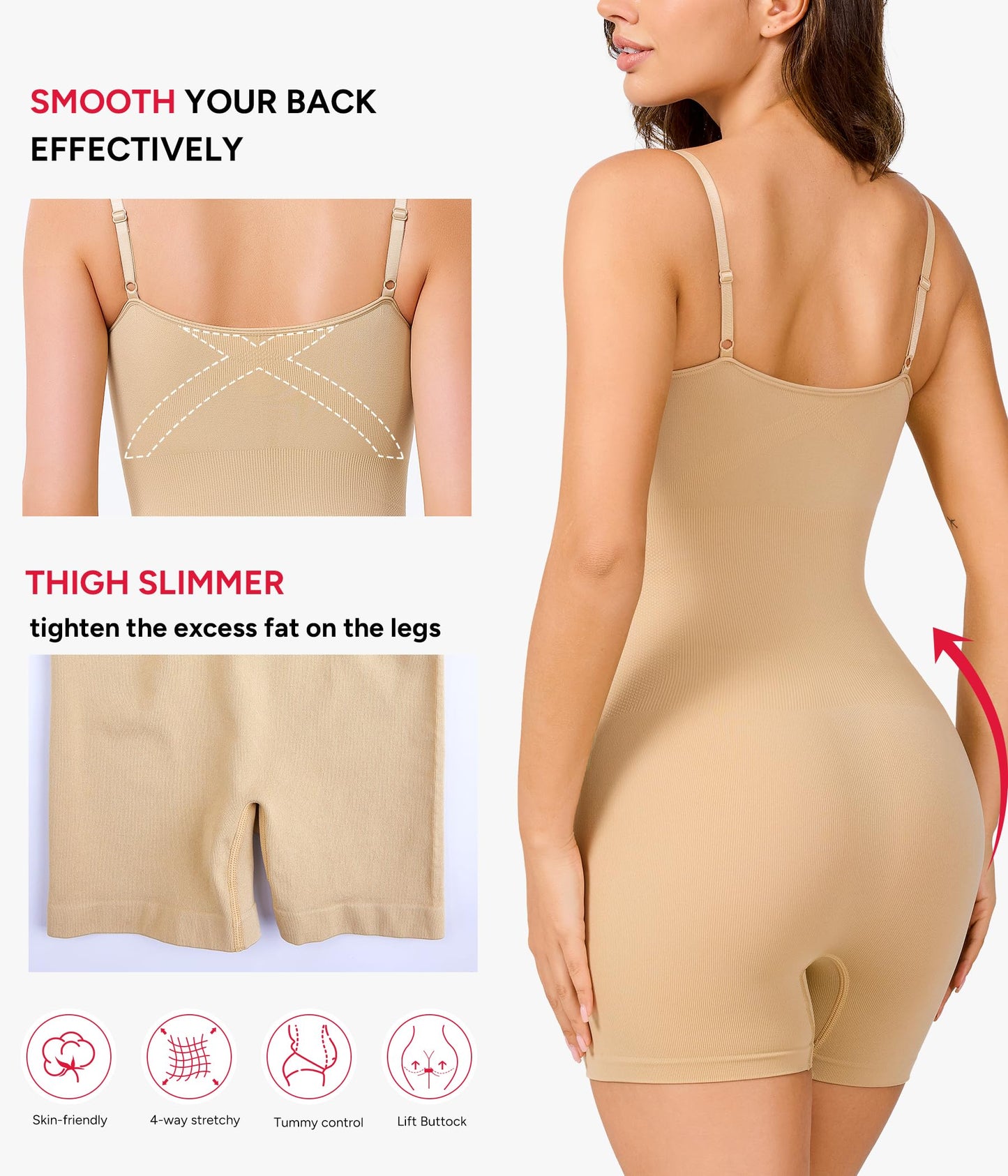 Nebility Shapewear Waist Trainer Bodysuits Women Clothing Tummy Control Seamless Full Body Shaper Square Neck Jumpsuits Top