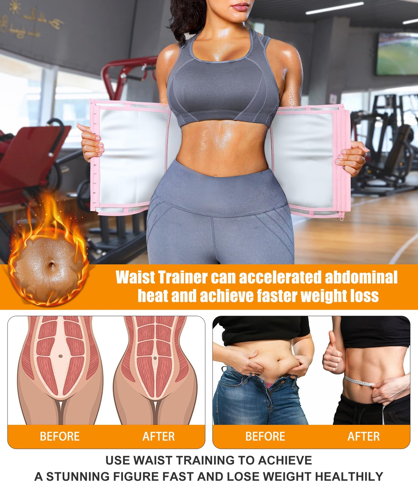 LEINIDINA Womens Waist Trainer Corset with Zipper Sweat Waist Trimmer for Women Workout Belt Corset Shapewear