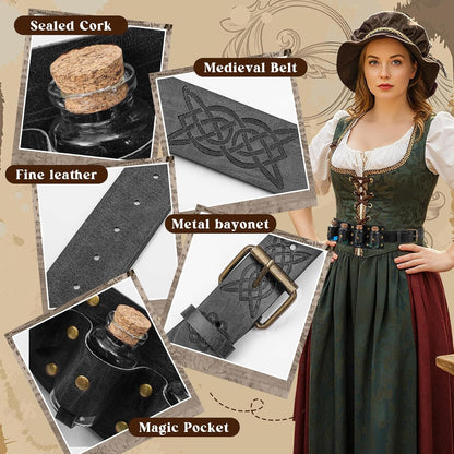 Geyoga Renaissance Belt Pouch with Potion Bottles Halloween Medieval Costume Accessories Waist Bag Cosplay