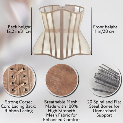 Mesh Corset Waist Trainer for Women - Underbust Corset Lace Up - Waist Cincher Shapewear - Body Shaper